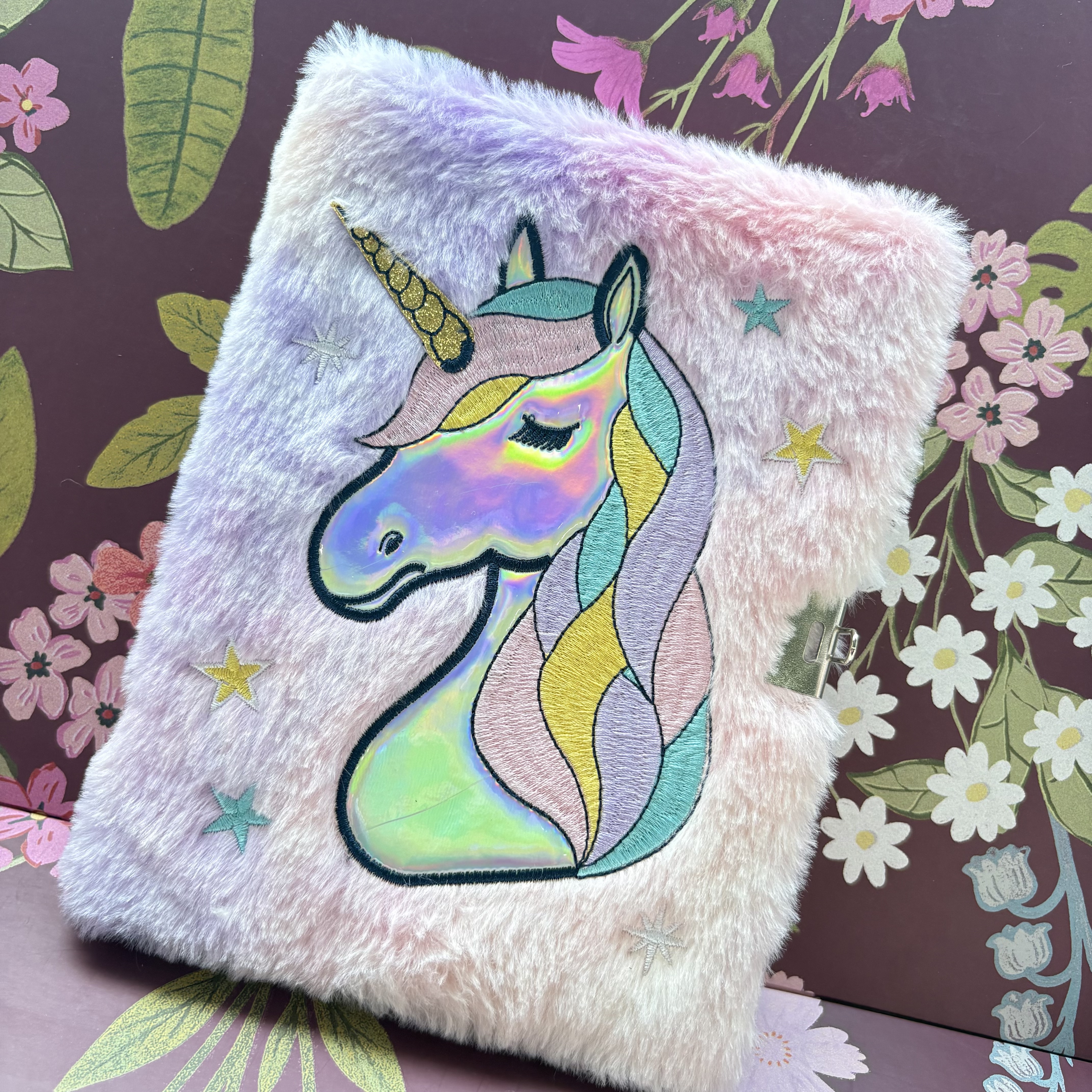 外贸高货粉色毛绒独角兽全彩页空白带锁记事本日记本可爱卡通手账