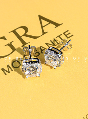 kingofbling s925银莫桑方糖耳钉带证书嘻哈高端说唱潮流纯银