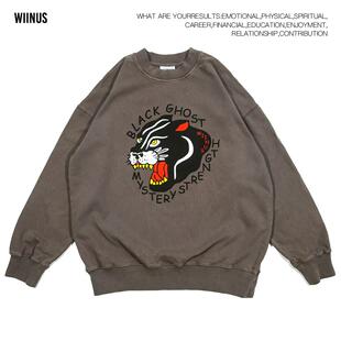 WIINUS原创400克重磅美式小众黑豹宽松秋冬情侣秋冬圆领卫衣