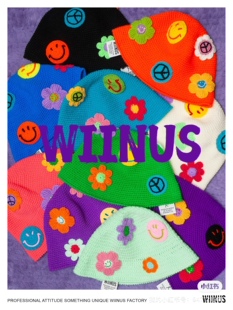 WIINUS原创纯手工针织多巴胺彩色渔夫帽