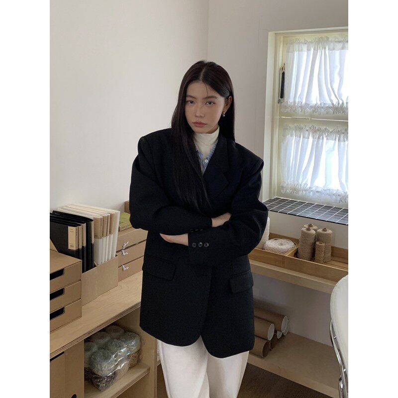 Halo Luu阔版黑色西装外套女春季2026新款韩版宽松休闲高级感西服