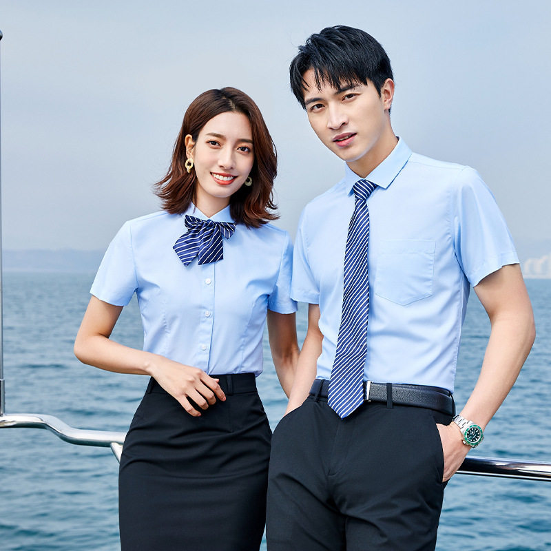 JH901夏工装短袖衬衫女正装团队气质工作服商务衬衣职业套装