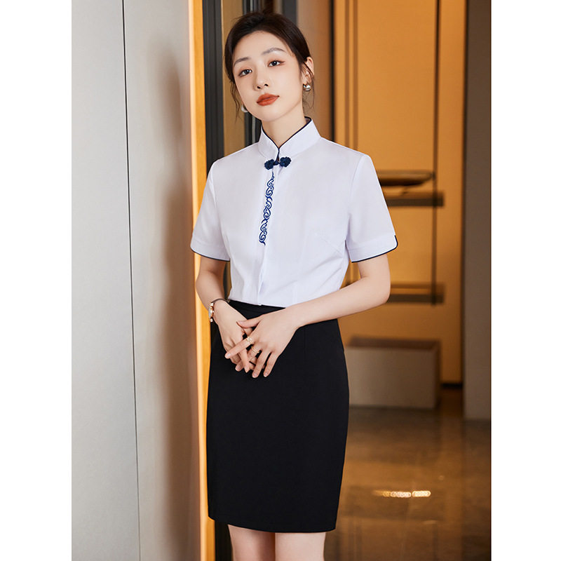 2024新款职业套装空姐白衬衫女夏季职业寸衣酒店前台短袖工作服
