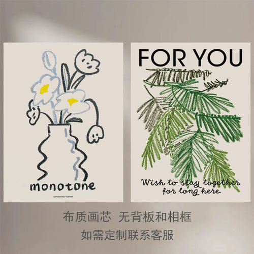 丹麦艺术家抽象植物花卉抽象几何装饰画芯小众创意客厅餐厅海报
