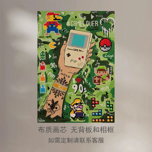 90年代复古游戏机Game boy装饰画芯卡通马里奥宝可梦俄罗斯方块