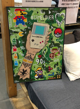 90年代复古游戏机Game boy装饰画卡通马里奥宝可梦俄罗斯方块挂画