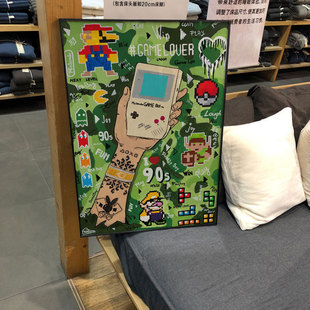 90年代复古游戏机Game boy装饰画卡通马里奥宝可梦俄罗斯方块挂画