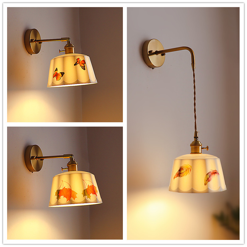 日式复古黄铜釉面陶瓷壁灯简约卧室床头壁灯楼梯拐角壁画背景墙灯