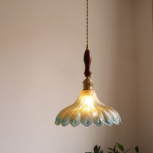 日式侘寂风黄铜玻璃小众创意吊灯