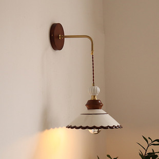 复古中古釉面手绘陶瓷壁灯卧室床头客厅玄关过道阳台民宿灯具 法式