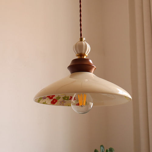 日式复古釉面印花陶瓷吊灯