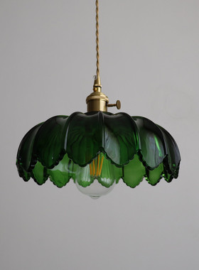 日式复古黄铜玻璃吊灯老上海墨绿色怀旧温馨民宿卧室餐厅阳台灯具