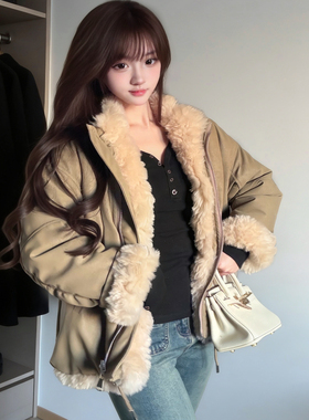2025新款皮草外套女皮毛一体短款北岛日记冬季两面穿派克服加厚