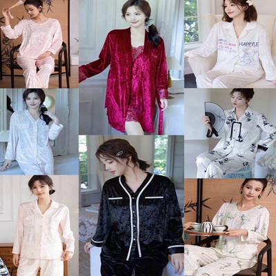 穗之安女士金丝绒睡衣复古钻石绒