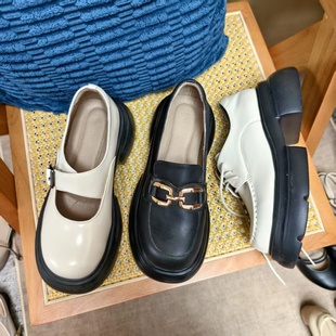 慢先森圆头厚底牛皮春夏秋女单鞋 280 No退NO换 清仓