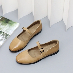 830 平底单鞋 复古风拼色真皮方头一字扣玛丽珍秋季 慢先森推荐