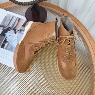 466 真皮软底舒适百搭休闲风圆头系带女士短靴 2025新款 慢先森