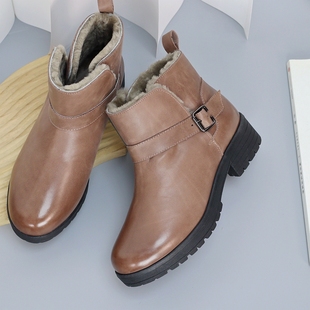 937 防寒羊毛绒内里加厚圆头厚底真皮面雪地靴 冬季 慢先森