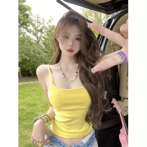 Весенний летний топ с чашечками, жилет, короткий желтый бюстгалтер, для маленькой груди