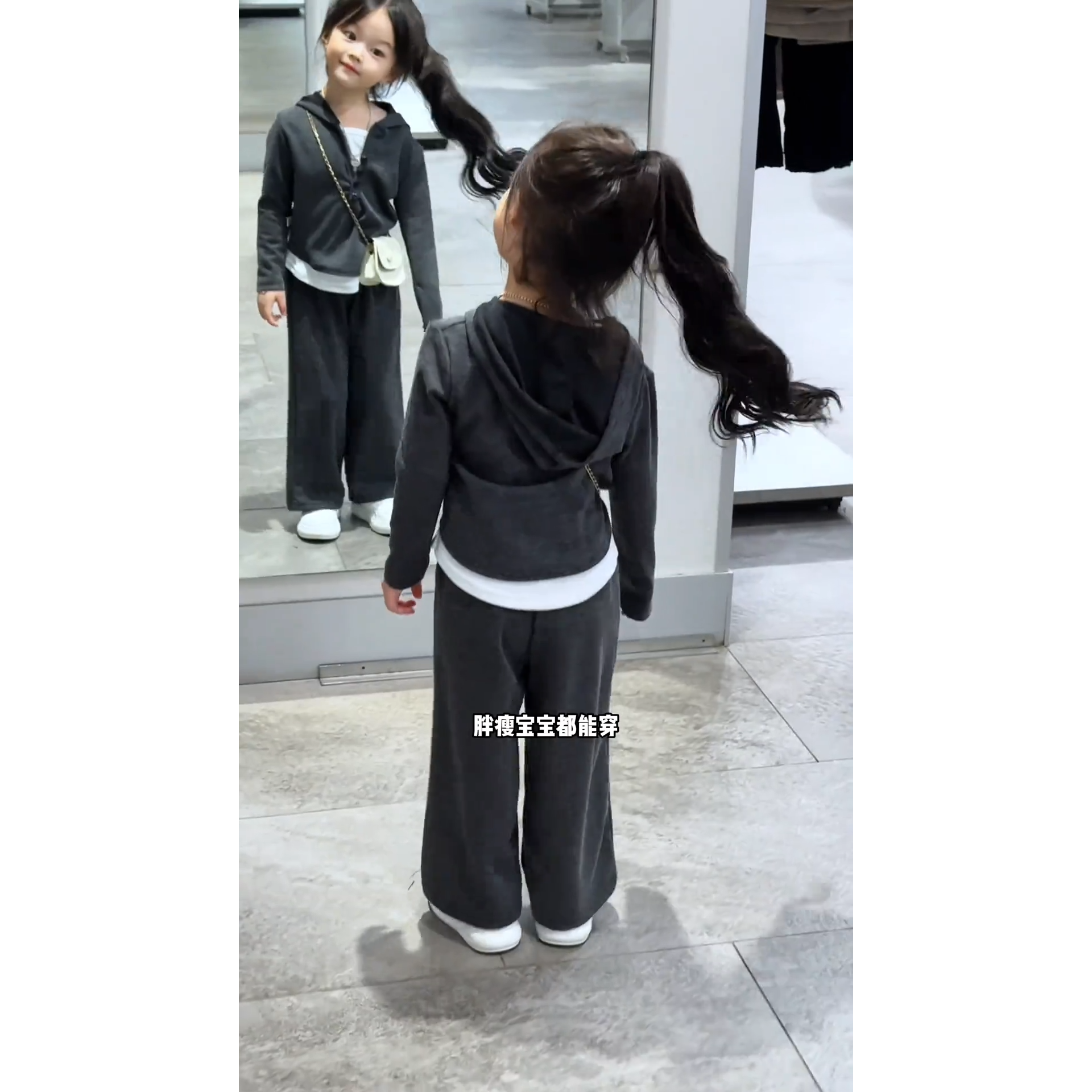 韩式风童套装慕斯绒假两件连帽打底衫阔腿裤两件套童装女童春秋装