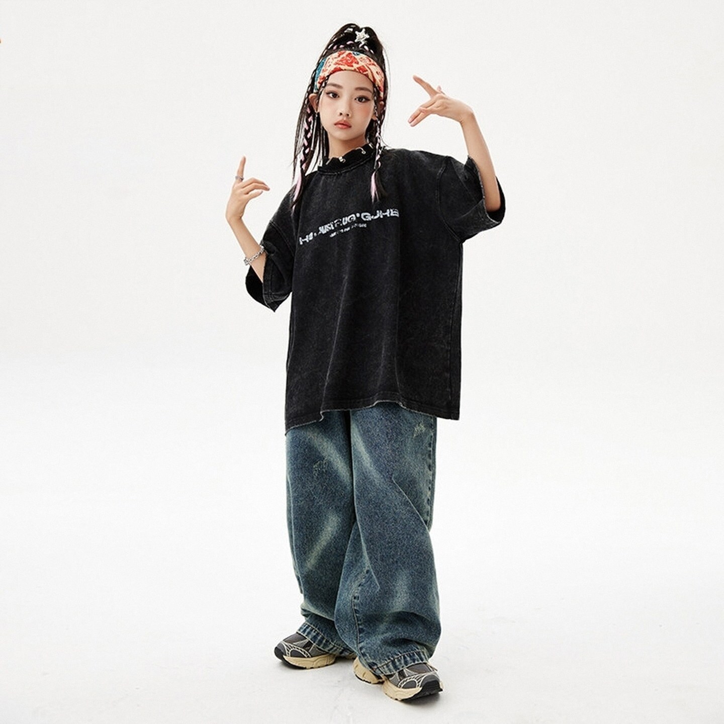 儿童街舞服女童T恤痞舞蹈练舞夏季夏天宽松炫酷走秀jazz工装裤潮