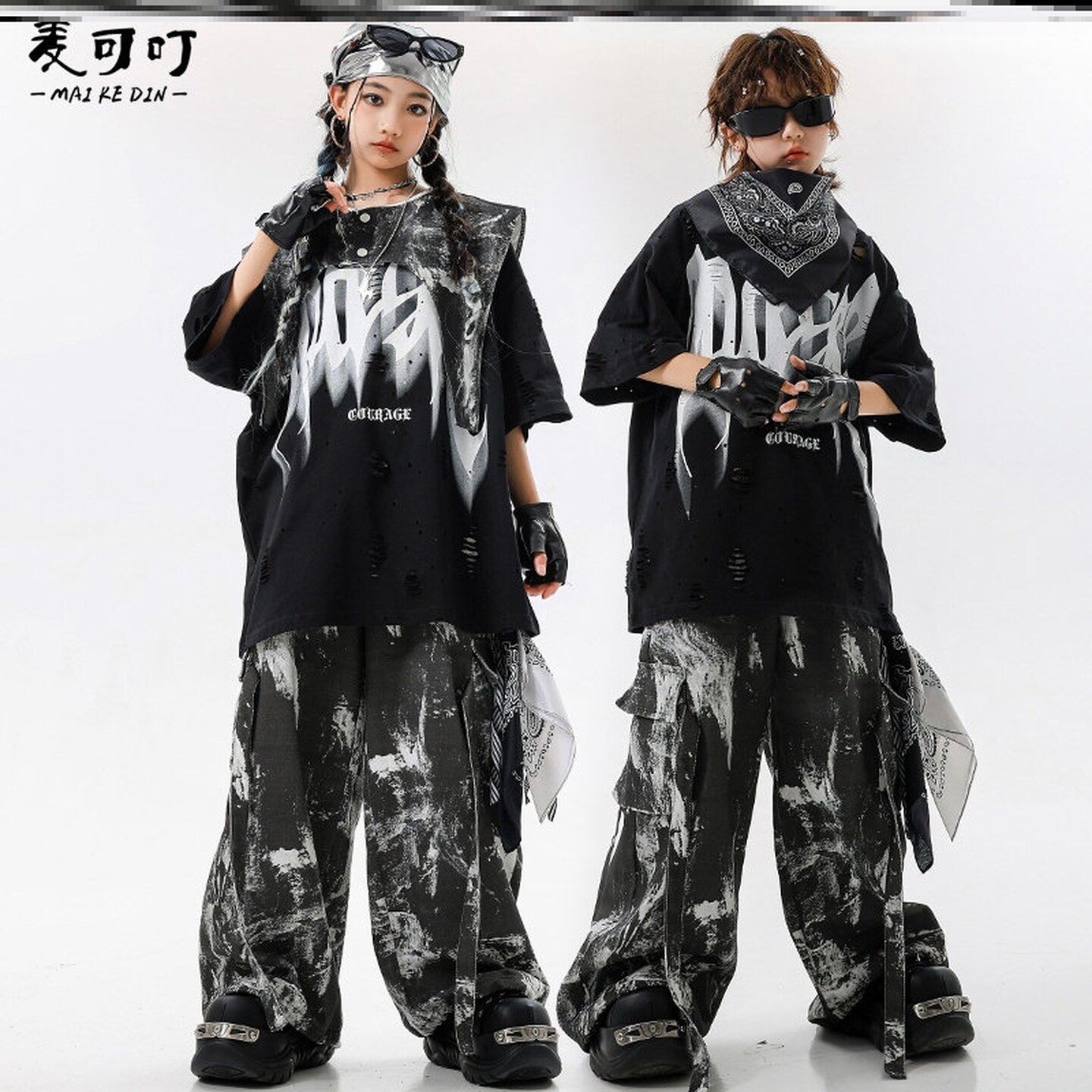 hiphop街舞儿童潮服黑黄嘻哈潮牌酷帅走秀皮衣童服马甲帅气中国风