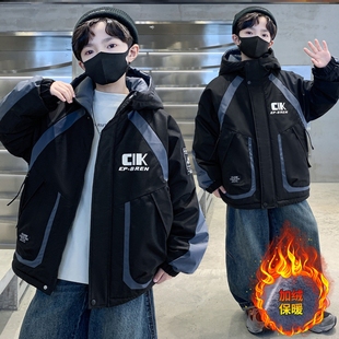 男童冬装儿童装连帽秋装加绒夹棉帅气中大款羽绒棉秋冬秋冬季潮