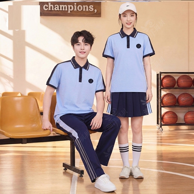 辽宁省沈阳市康平县中学夏季校服第三款儿童初高中短袖班服定做