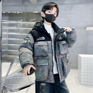 男童冬装炸街帅气男孩洋气中大款年服机车潮牌羽绒棉中大童棉服