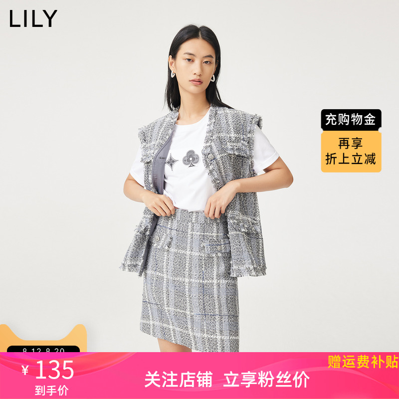 【商场同款】LILY2022秋新款女装复古优雅气质显瘦A字高腰半身裙 女装/女士精品 半身裙 原图主图