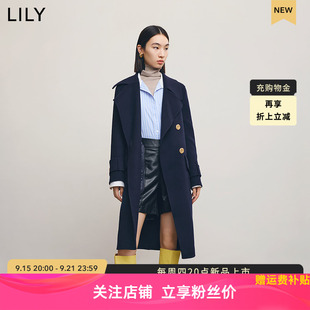 LILY2022冬新款 高级感优雅舒适保暖羊毛显瘦腰带毛呢大衣外套 女装