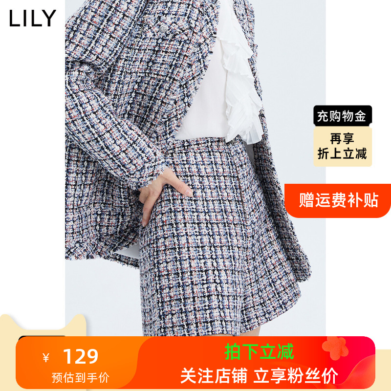 【商场同款】LILY2023春新款女装时尚复古显瘦高腰阔腿裤休闲短裤