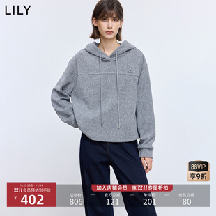 LILY2025冬新款格雷系松弛感抽绳连帽宽松休闲百搭通勤套头卫衣女