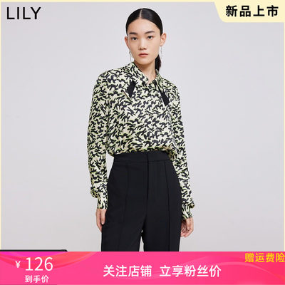 【商场同款】LILY2022春新款女装趣味狗狗印花宽松垂顺长袖衬衫女