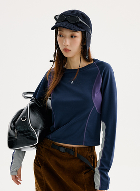 BuPaiDui 户外运动修身速干长袖T恤女秋款拼色反光休闲百搭上衣