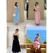 缩褶细肩带连衣裙 巨折 点击详情进入新店链接拍 北欧CS絕美