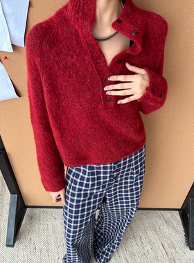 一件难求小红毛衣！西班牙Co~新色赤陶红~纽扣polo领小众买手针织