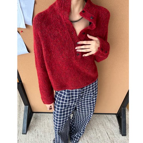 一件难求小红毛衣！西班牙Co~新色赤陶红~纽扣polo领小众买手针织