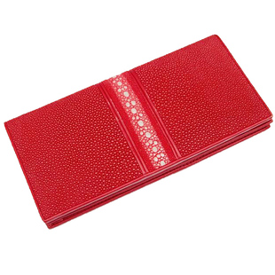 珍珠鱼皮公鱼钱包 钱包 新品 女士薄长款 红色钱包 皮包 真皮钱夹
