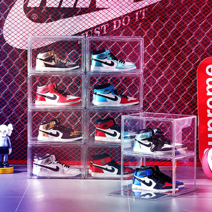 Thickend magnetic snap side-opening acrylic shoe storage box