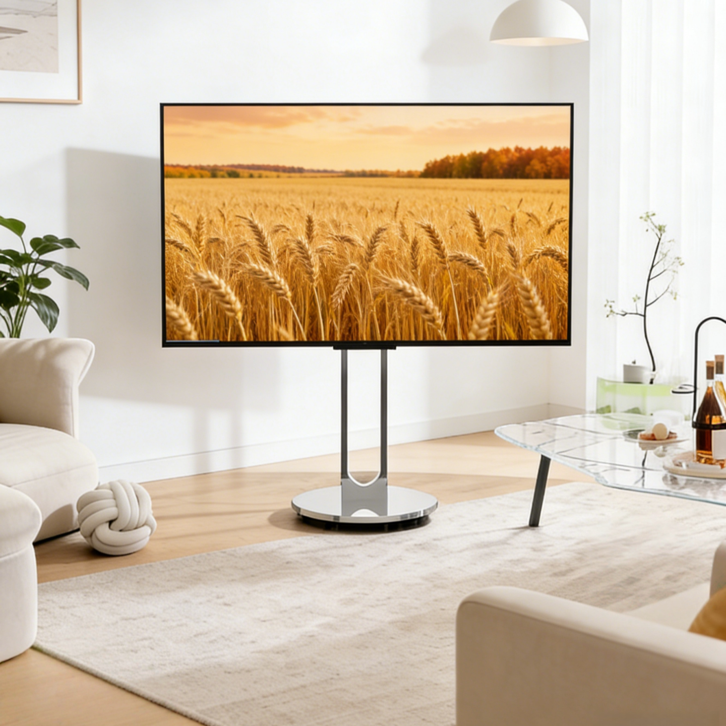 圆盘电视移动支架银弧落地推车架子客厅卧室55/65/75寸立式电视柜