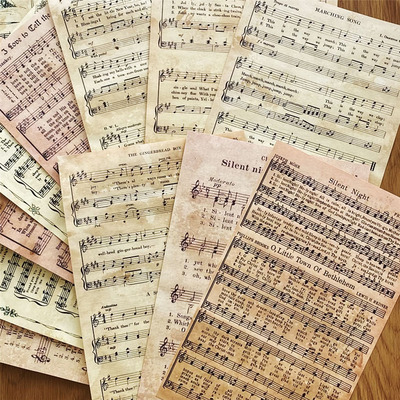 纯手工咖啡染纸 Junk Journal复古乐谱曲谱系列一 手帐拼贴素材纸