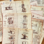 junk 饰便签素材 手帐拼贴装 journal 达芬奇手稿设计图纸复古器具