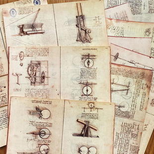 junk journal 达芬奇手稿设计图纸复古器具 手帐拼贴装饰便签素材
