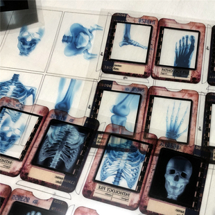 junk journal复古x光人体骷髅骨骼透明胶片菲林素材艺术手帐素材