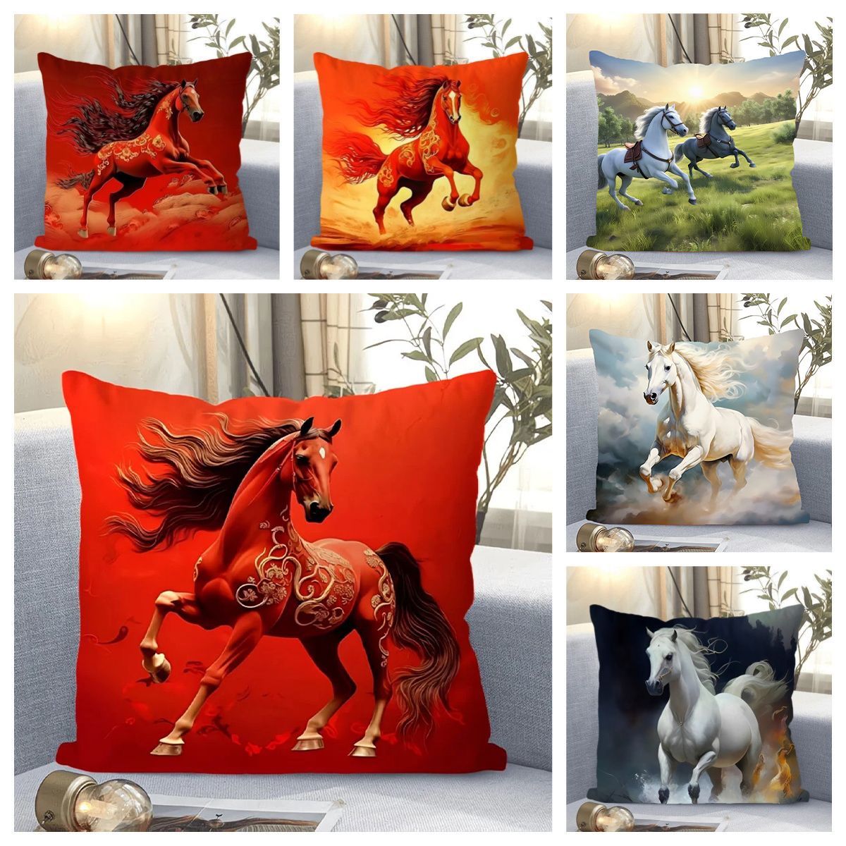 2026马年抱枕骏马抱枕沙发客厅靠垫靠背装饰枕办公室靠枕垫可拆洗