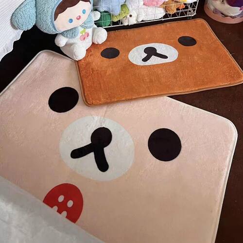 卡通熊妹轻松熊仿羊绒地毯可爱小熊卧室家用客厅厕所防滑吸水地垫