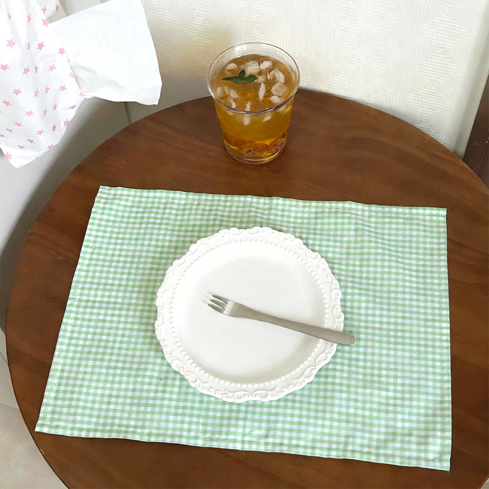 新款小清新绿色棉麻桌布格子手账拍照背景布餐桌防滑餐垫餐巾杯垫