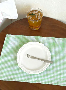 新款小清新绿色棉麻桌布格子手账拍照背景布餐桌防滑餐垫餐巾杯垫