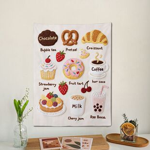 ins风面包咖啡印花挂布蛋糕甜点美味装 饰挂毯卧室宿舍氛围感挂布